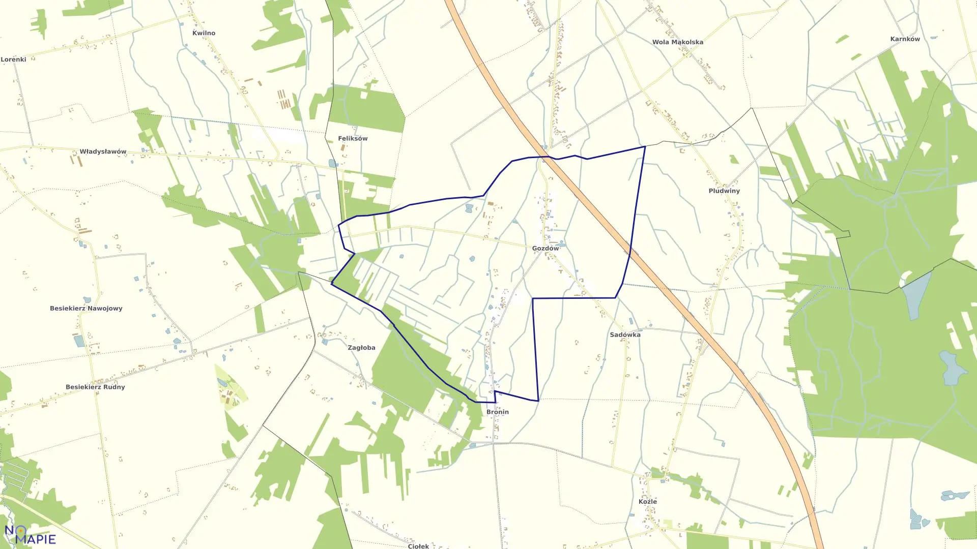 Mapa obrębu GOZDÓW w gminie Stryków