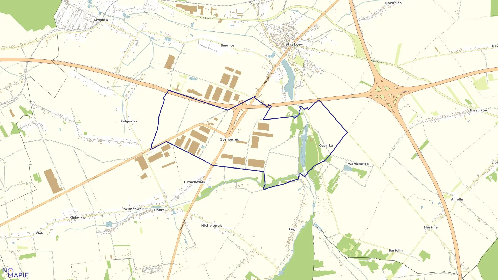 Mapa obrębu SOSNOWIEC w gminie Stryków