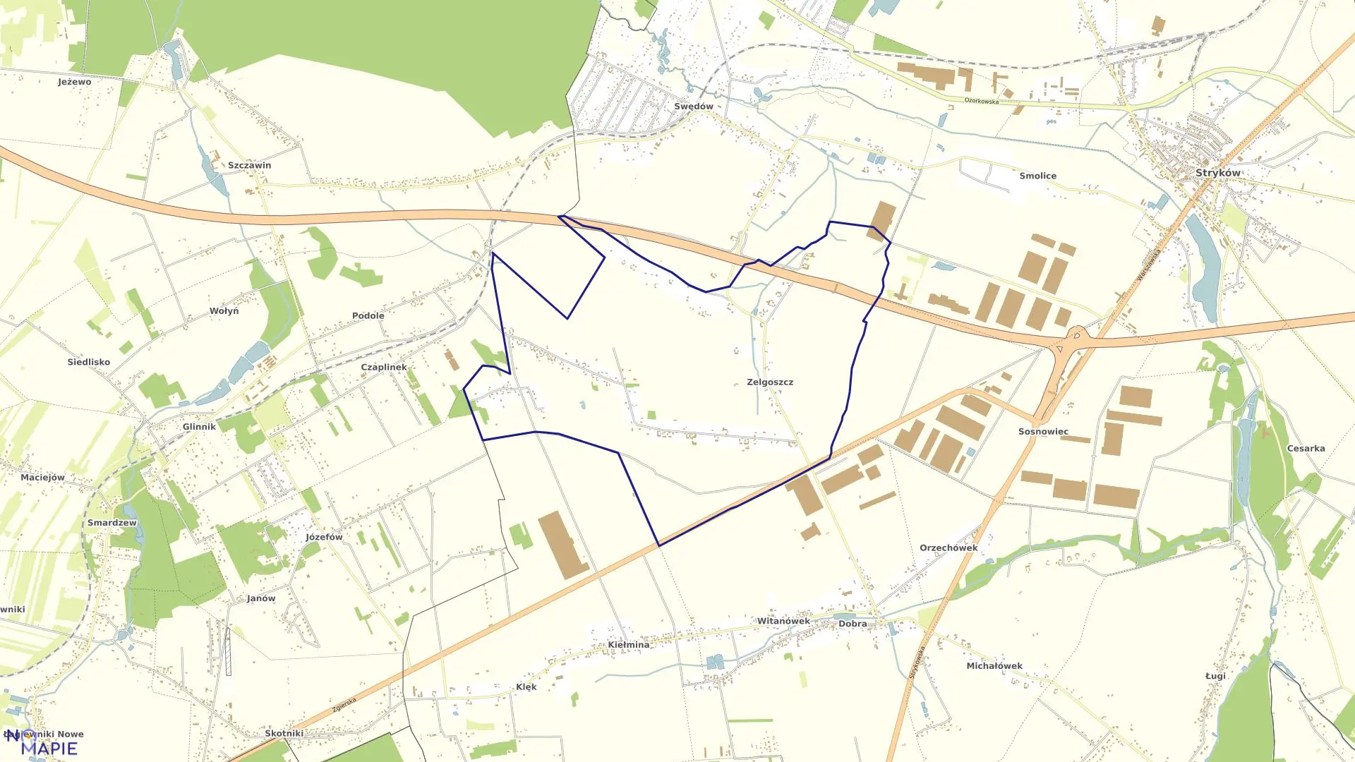 Mapa obrębu ZELGOSZCZ w gminie Stryków